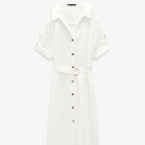 Zara belted, shirt, dress, oyster white